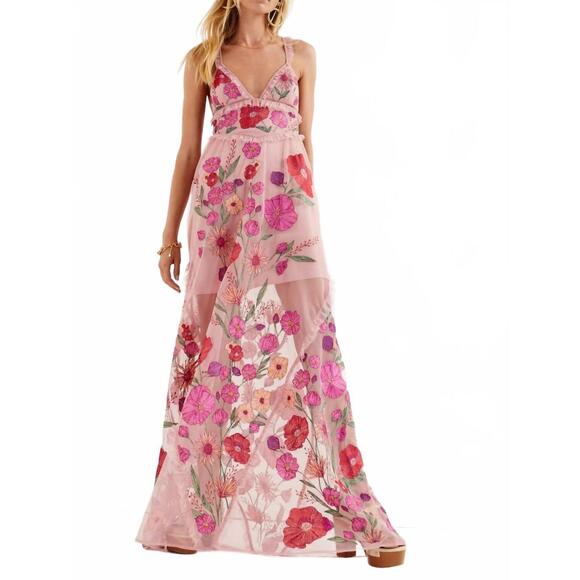 NEW FOR LOVE & LEMONS women's kaylee maxi dress in soft pink